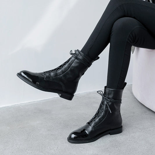 Botas cortas bonitas de estilo británico Botas Martin planas de cuero suave para mujer