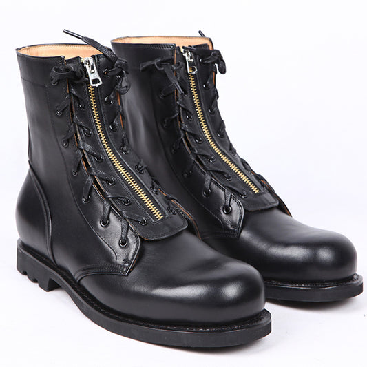 Leather High Top Round Toe Boots