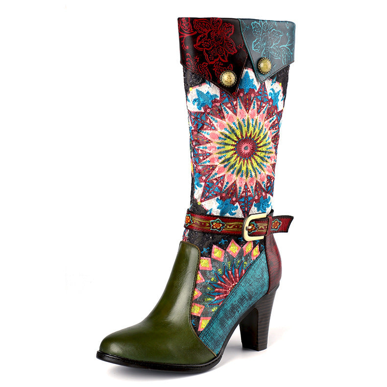 Handmade Retro Short Velvet High-heeled Boots Women