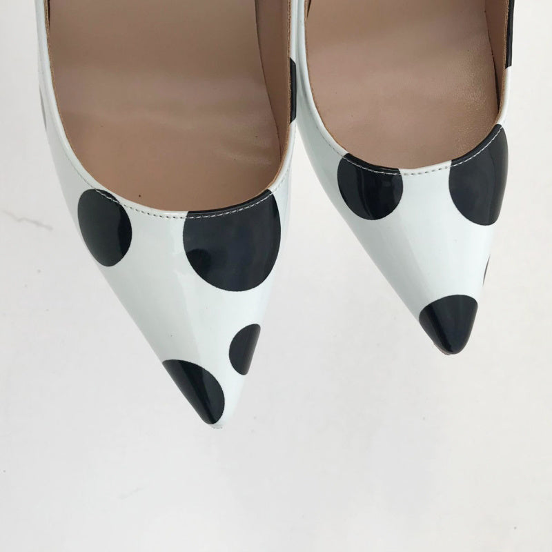 Black And White Circle Color Matching Wave Point High Heel Shoes