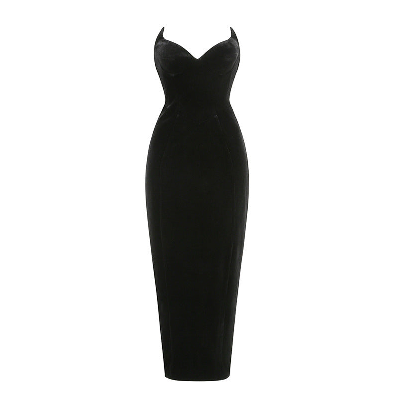 Women's V-neck Chest Wrap Slim Fit Hip-wrapped Mid-length Dress