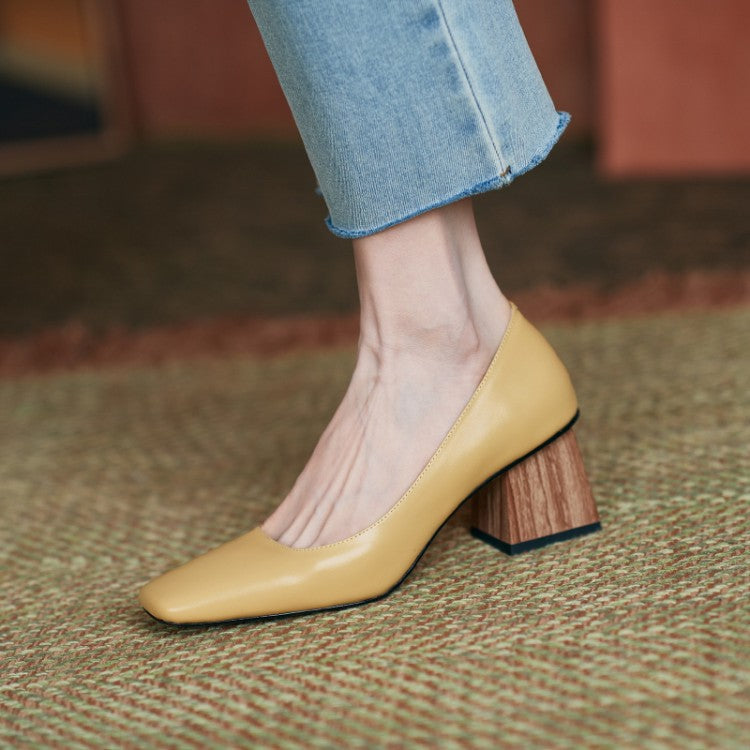 High-heeled Shoes With Square Toe In Thick Cowhide Heel