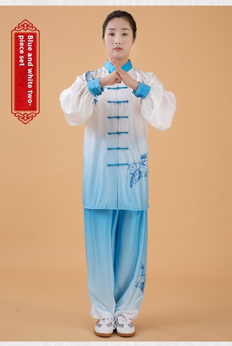 Milk Silk Gradient Color Tai Ji Suit Middle-aged And Elderly Martial Arts Costume Suit