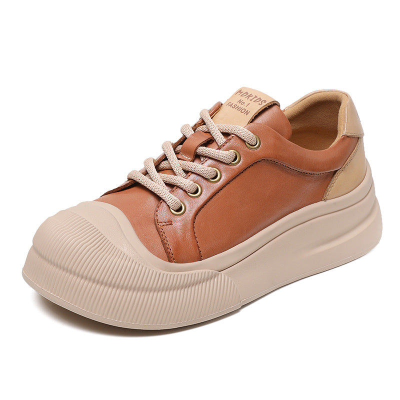 Leather Platform Biscuit Round Toe Platform Lace-up Sports Business Casual Shoes