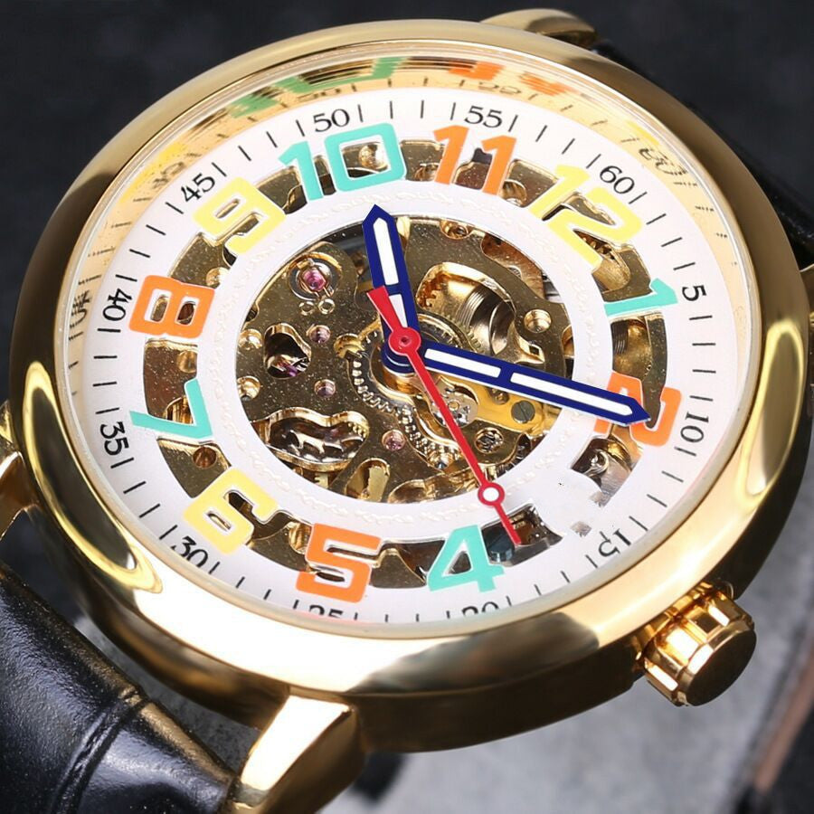 Men's Fashion Skeleton Automatic Belt Mechanical Watch