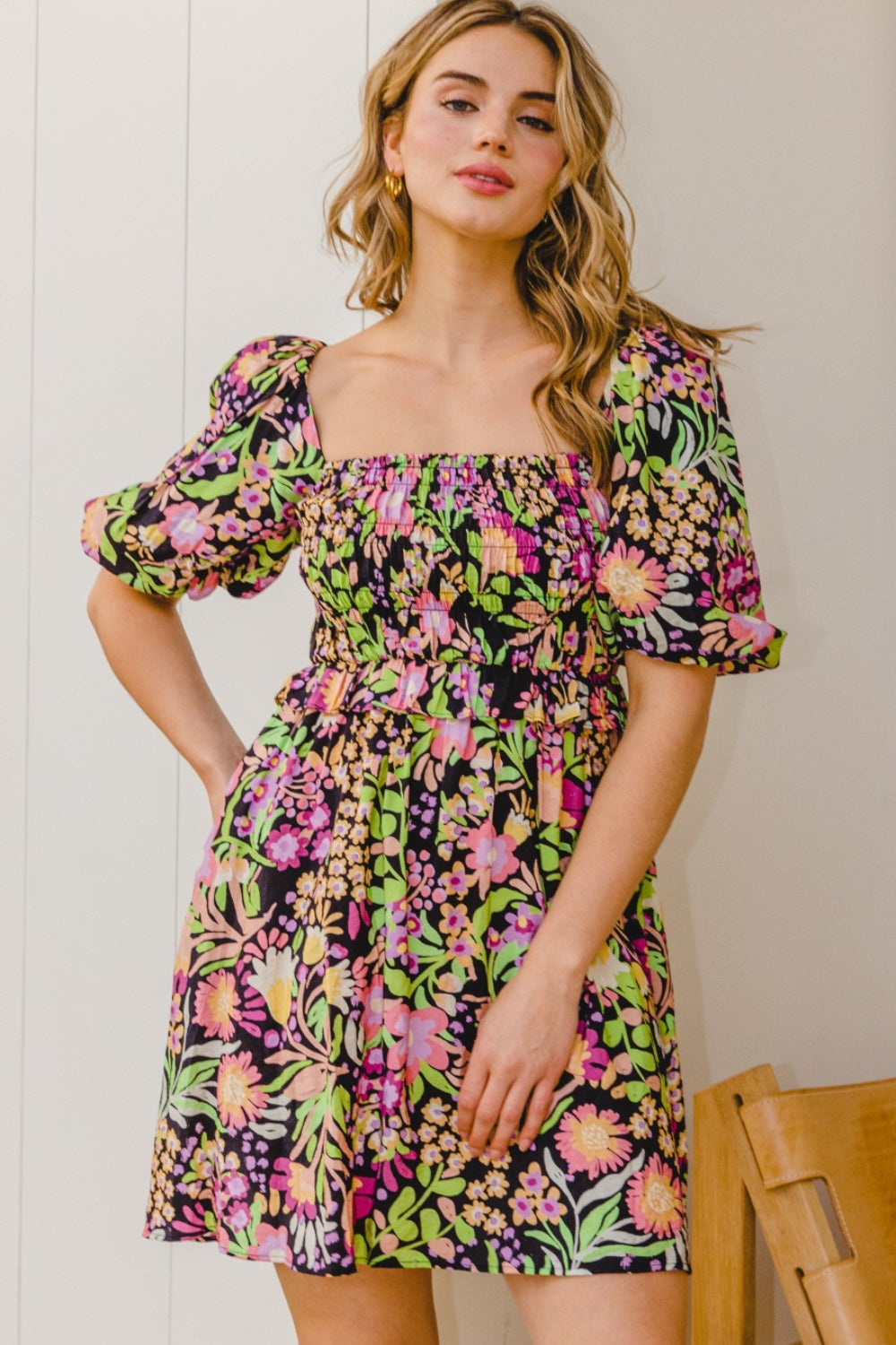 ODDI Minivestido floral de tamaño completo con lazo en la espalda