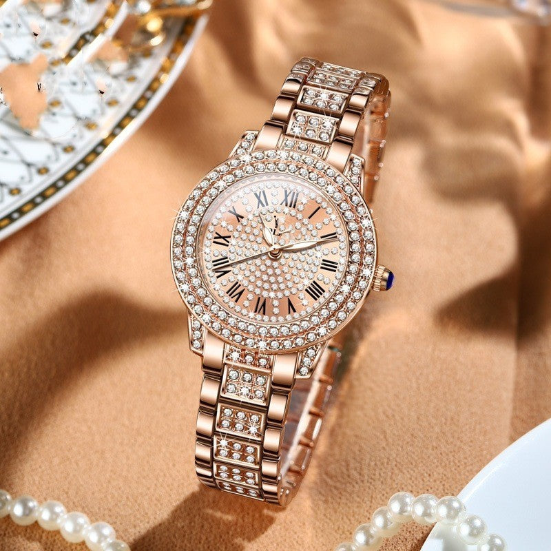 Exquisito y elegante reloj de cuarzo brillante con diamantes.