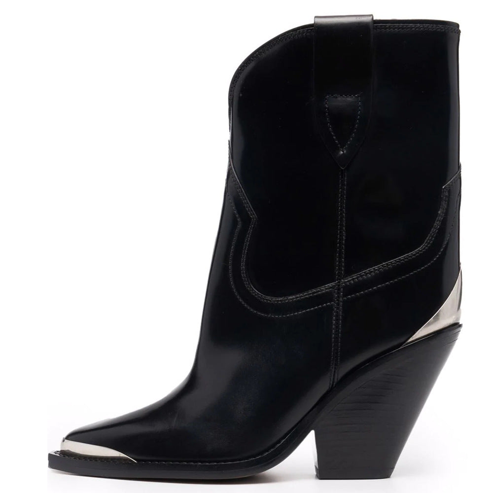 Botas casuales de tacón alto con punta en punta Botas de caballero de talla grande para mujer