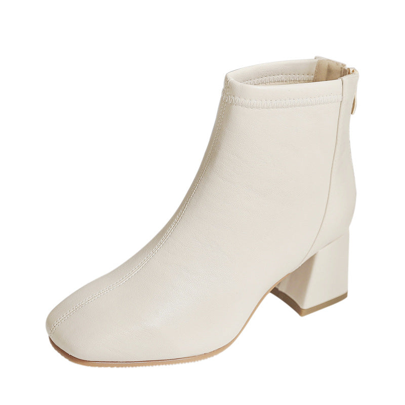 Fashion Female Mid-Heel Thick-Heel White Boots