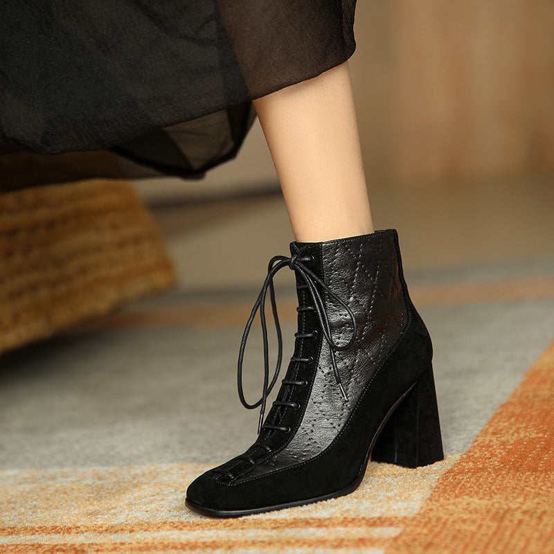 High-heeled leather short boots autumn and winter Martin boots