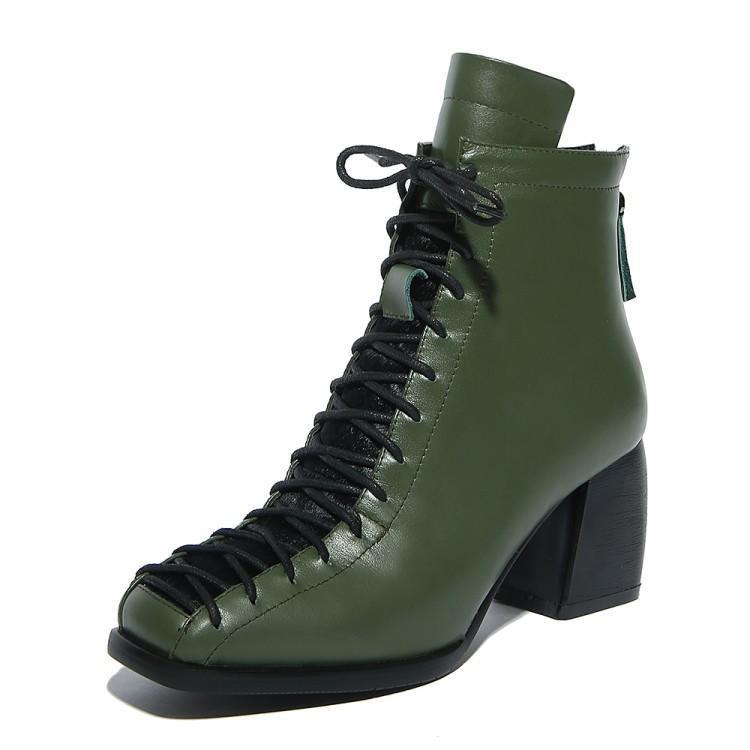 Bottes Martin vert armée à lacets, bottes de personnalité pour femmes