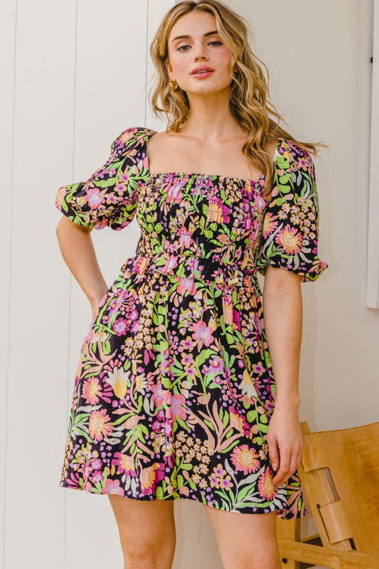 ODDI Minivestido floral de tamaño completo con lazo en la espalda