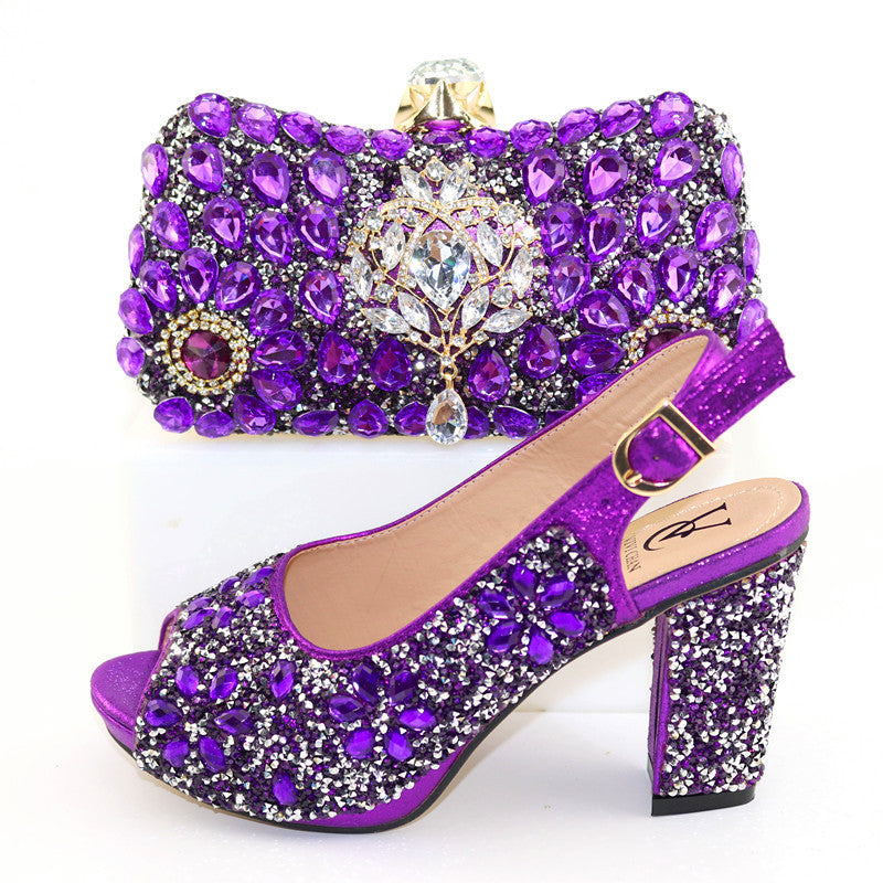 High Heel Sandals European And American Style Dinner Bag With Rhinestone Shoes