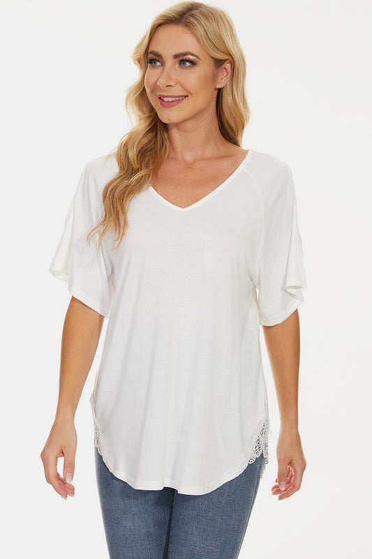 Cutout V-Neck Short Sleeve T-Shirt