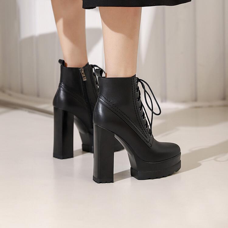 14cm Platform Lace-Up Martin Boots Round Toe Chunky Heel