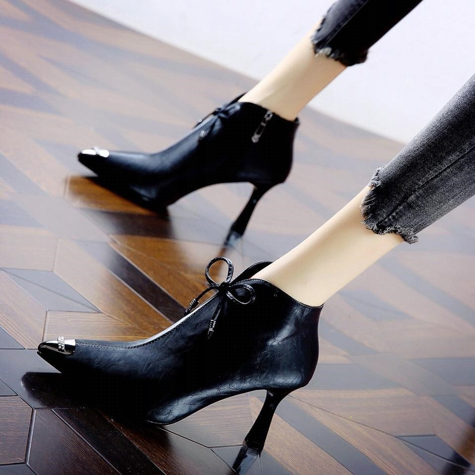 Korean Pointed Toe High Heels Stiletto Ankle Boots