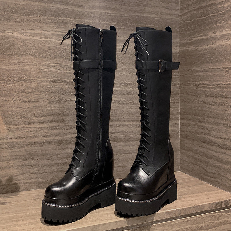 Botas Martin negras con interior elevado, tacón súper alto de 12cm para mujer 