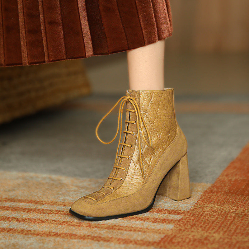 High-heeled leather short boots autumn and winter Martin boots