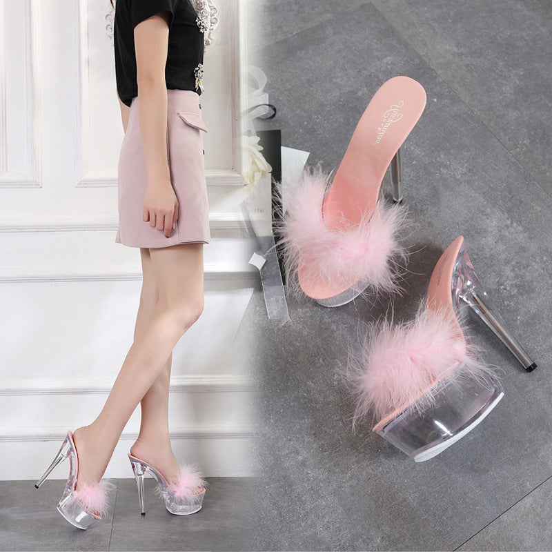 High Heels With A Thin Platform And Transparent Crystal