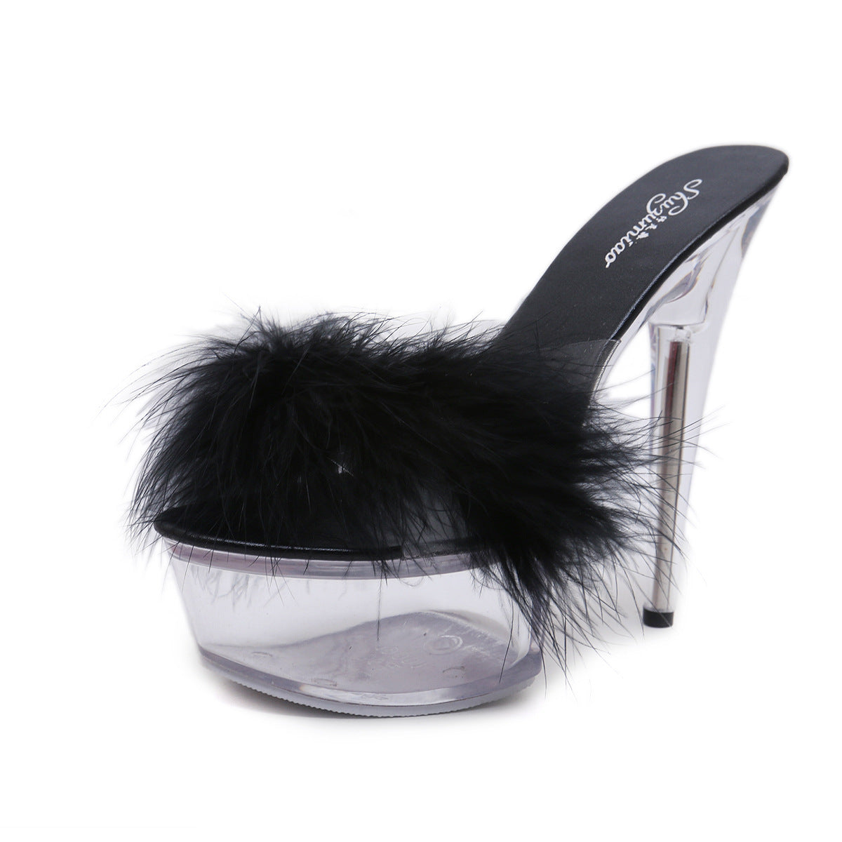 High Heels With A Thin Platform And Transparent Crystal