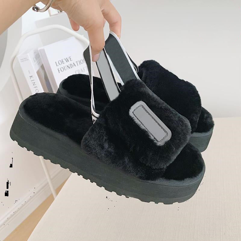 Wool Slippers Disco Slide Thick-Soled Women Tow Sandals