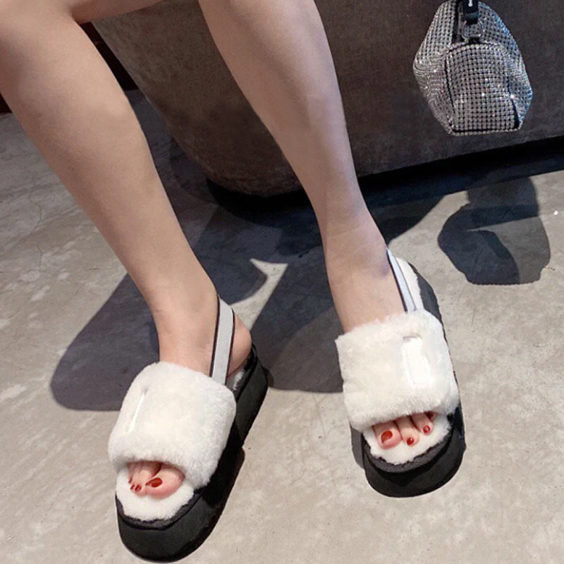 Wool Slippers Disco Slide Thick-Soled Women Tow Sandals