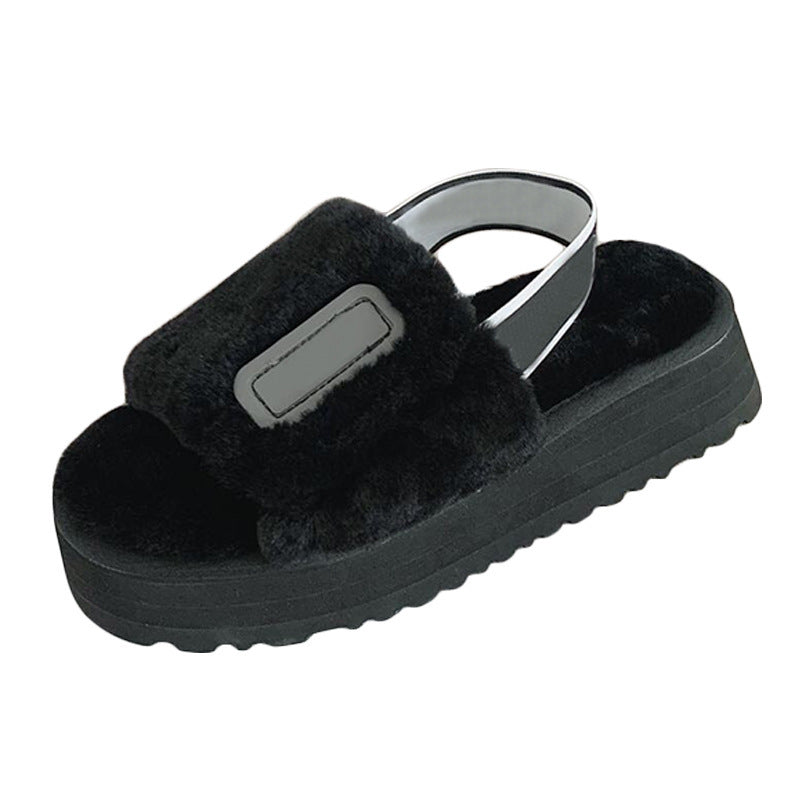 Wool Slippers Disco Slide Thick-Soled Women Tow Sandals