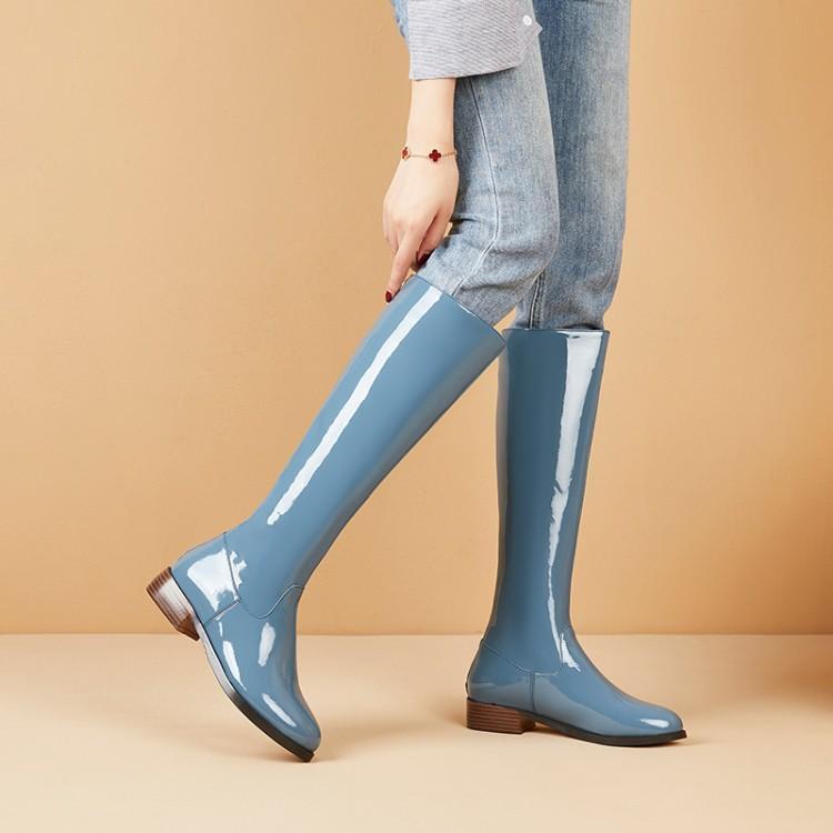 Chaussures Chaussures Femme Bottes Bleu Paon Bottes Hautes À Talons Bas