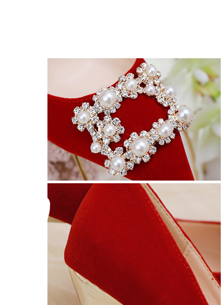 Zapatos individuales con diamantes de imitación y perlas Zapatos de boda con tacón de aguja