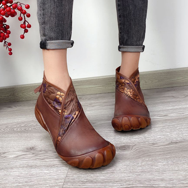 Plain national leather back zipper wedge heel boots