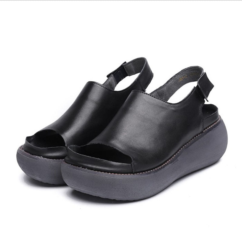 Youth Shark Summer Platform Sandals Women's Leather Thick-soled Fish Mouth Shoes