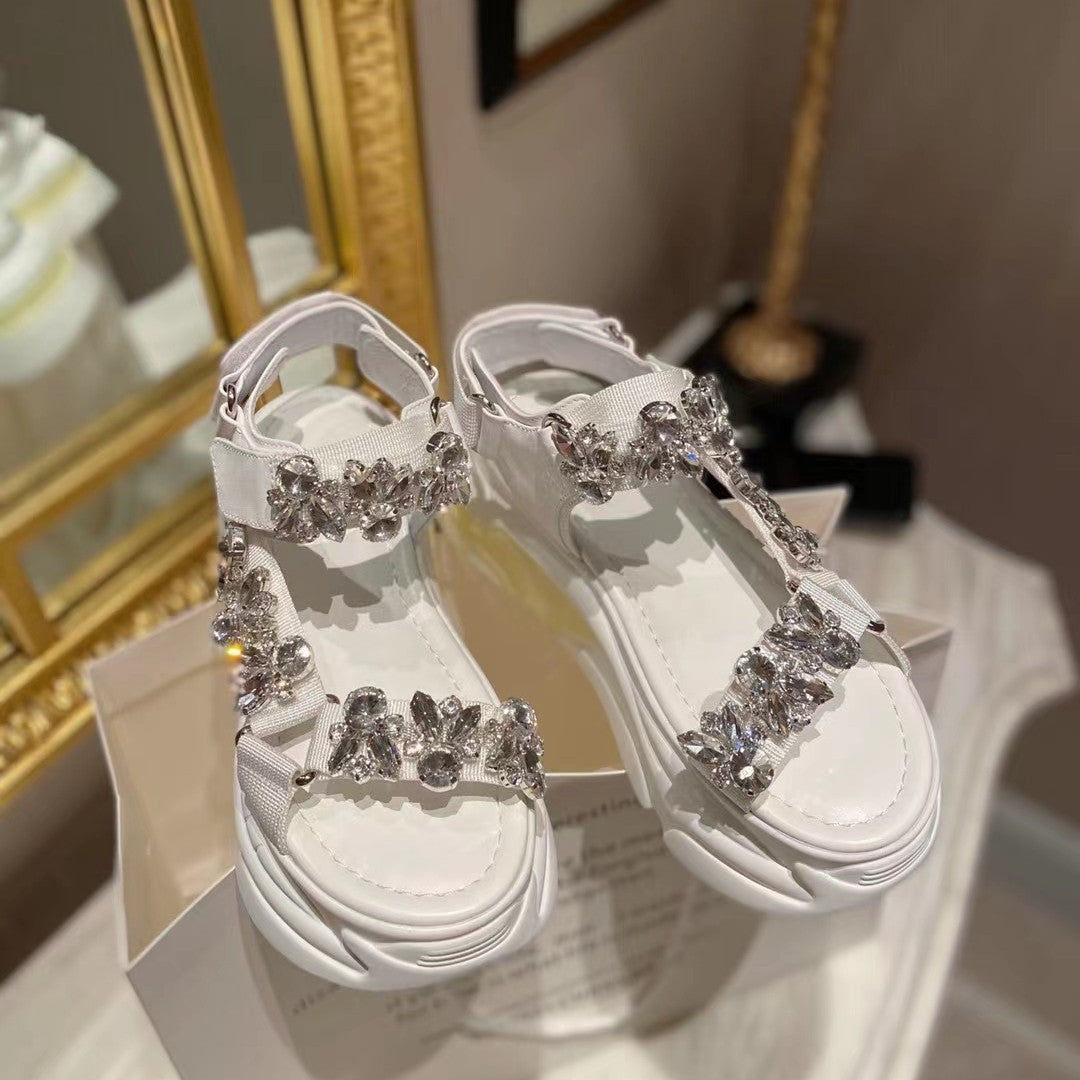 Sandalias de plataforma con diamantes de imitación para mujer, zapatos de plataforma bohemios salvajes de estilo de hadas, productos europeos