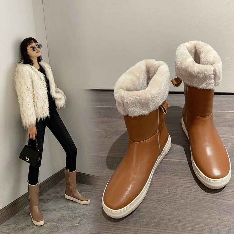 Bottes de neige mi-tube pour femmes avec fourrure en peluche