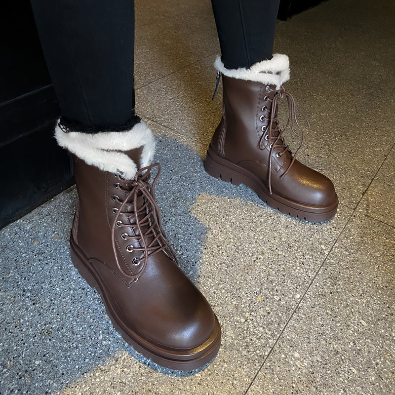 Bottes chaudes à fermeture éclair pour dames en peau de vache de première couche