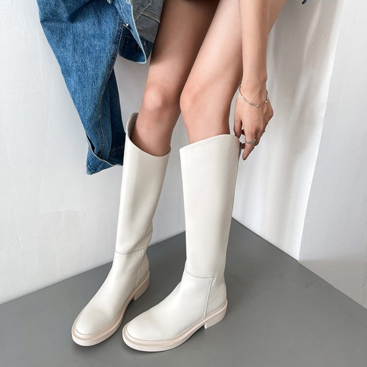 Cowhide Thick-heeled Sleeve Fashion Boots High-heeled Solid Color Ladies Boots