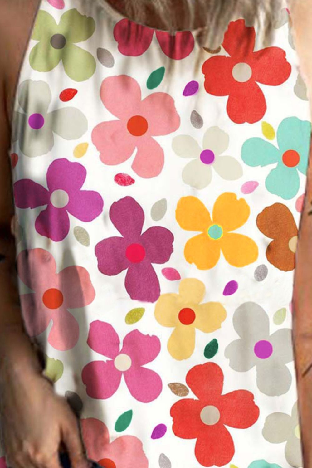 Camiseta sin mangas con cuello redondo y estampado de flores