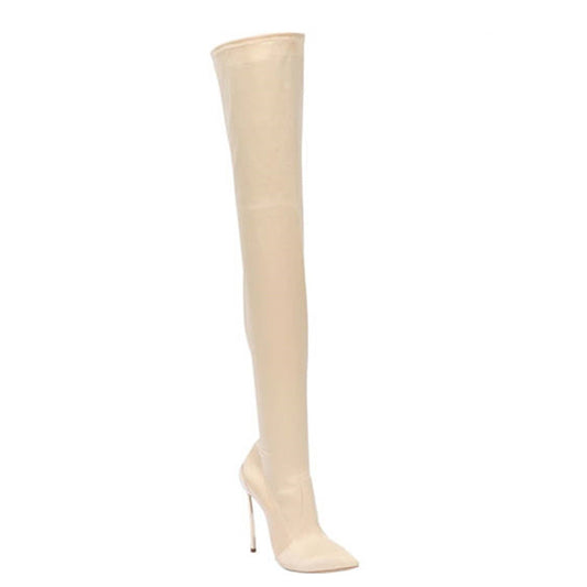 Elastic Cloth High Tube Knee Boots Women's Boots Solid Color