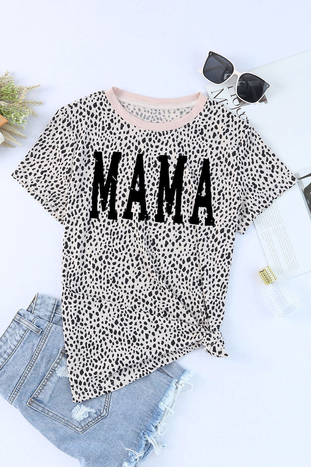 MAMA T-shirt à manches courtes et col rond imprimé animal