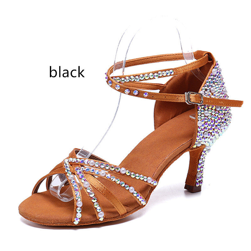 Zapatos de baile latino Rhinestone Perla Satén Mujer