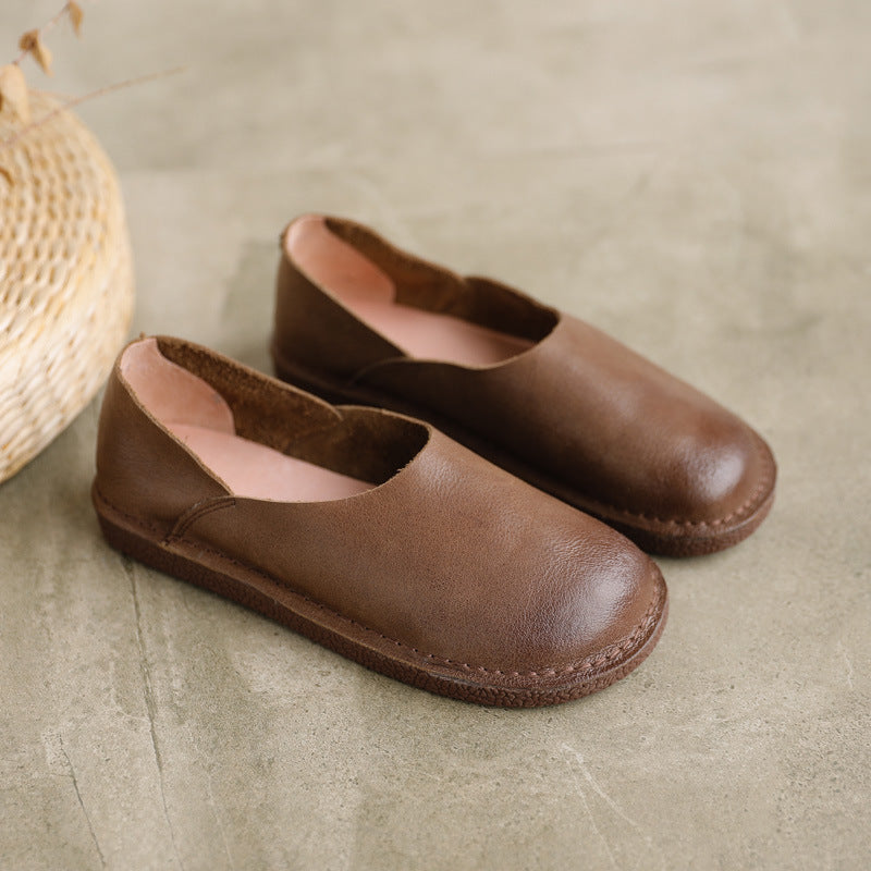 Chaussures simples en cuir véritable pour femmes, rétro