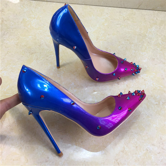 Gradient rivet high heels