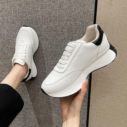 Leather Sports Casual Shoes White Shoes Four Seasons Raise The Bottom Dad Shoes