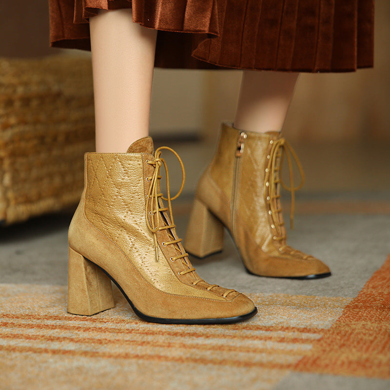 High-heeled leather short boots autumn and winter Martin boots