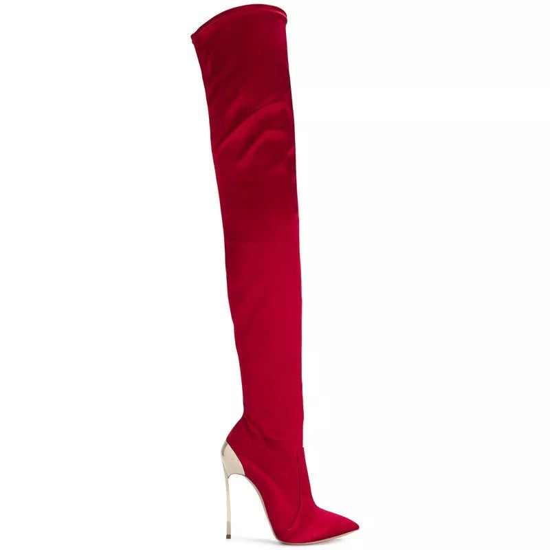 Elastic Cloth High Tube Knee Boots Women's Boots Solid Color