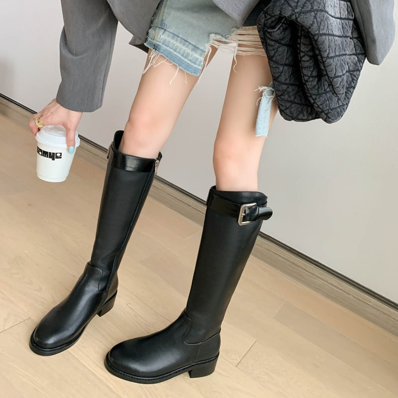 Women's Straight Boots But Small Knee Boots In Leather