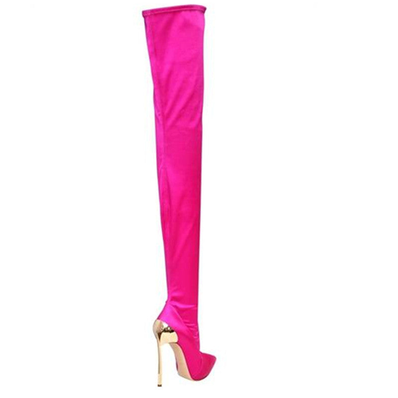 Elastic Cloth High Tube Knee Boots Women's Boots Solid Color