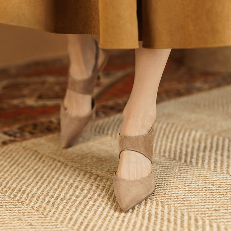 Sandales à talons hauts et bout pointu rétro français, bout fermé et bride arrière