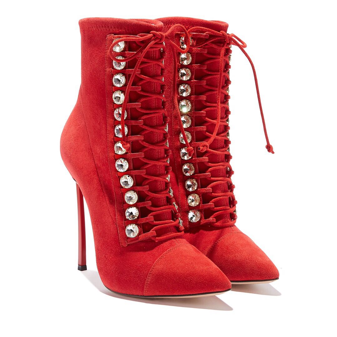 Net Red Autumn Winter Thin High Heel Strap Drill Boots