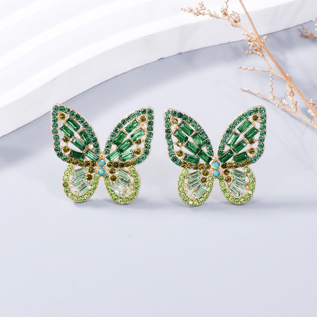 Boucles d'oreilles papillon en alliage incrusté de strass