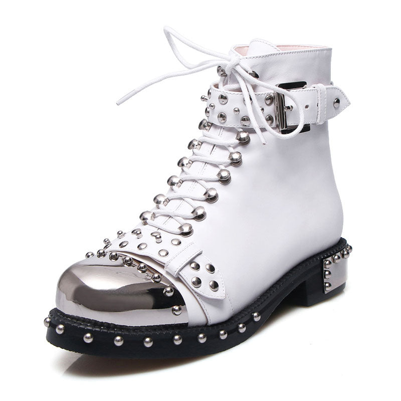 Autumn And Winter Low-heeled Short Boots Rivet Locomotive